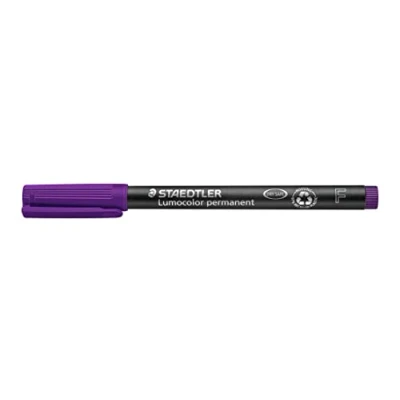 Obrázek STAEDTLER permanentní popisovač Lumocolor, fialová, F špička šířka čar cca 0,6 mm, odolný proti rozmazání a vodě, Made in Germany, dlouhá životnost, 10 fialových univerzálních tužek v kartonovém