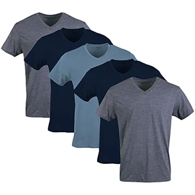 Obrázek Gildan Herren T Shirts mit V Ausschnitt, Multipack, Stil G1103 Unterwäsche, Marineblau/Heather Navy/Indigo Blue (5er Pack), L