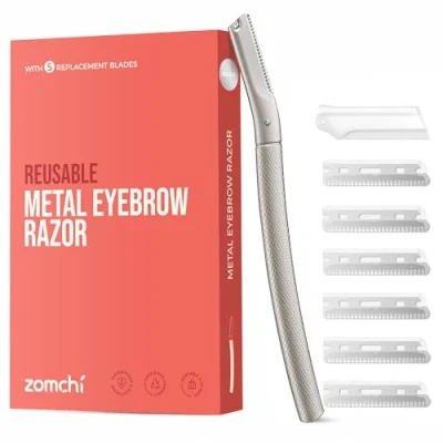 Obrázek Augenbrauen Rasierer, Wiederverwendbare Gesichtsrasierer für Männer &amp; Frauen, Edelstahl Trimmer Shaper mit Präzisionsabdeckung, Dermaplaning Tool, 6 Klingen (Silber)