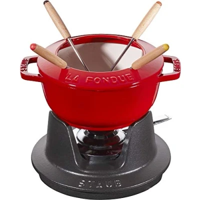 Obrázek STAUB Sada na fondue se 4 vidličkami, litinou, 16 cm, 1,1 l, vhodné pro sýr, čokoládu a maso fondue, třešňově červená