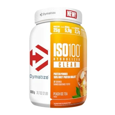 Obrázek Dymatize ISO 100 Hydrolyzed Clear Peach Ice Tea 900g Whey Protein prášek