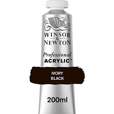 Obrázek Winsor &amp; Newton 2337331 profesionální akrylová barva v umělecké kvalitě, vysoká brilantnost barev a krycí síla, archivní kvalita, 200 ml tuba slonovinová černá