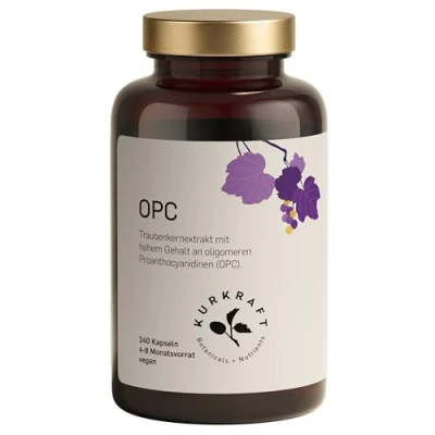 Obrázek Kurkraft Prémiové OPC kapsle (240 kusů) 1100 mg extraktu z hroznových jader se 770 v denní dávce (HPLC) francouzské hrozny vegan bez přísad německá výroba