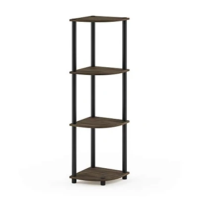 Obrázek Furinno Rohový regál se 4 patry, dřevo, ořech Columbia, černý, 29,46 x 110,49 cm