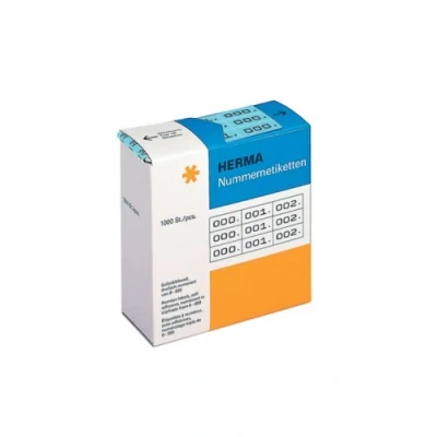 Obrázek HERMA 4803 číselné štítky číslice 0 999, trojité (22 x 10 mm, papír, matný) samolepicí, permanentně přilnavé, etikety v kartonovém zásobníku, 3 000 etiket, modré