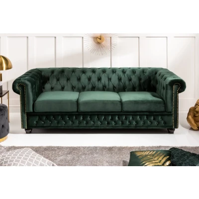 Obrázek Chesterfield pohovka 3 místná MIDAS Dekorhome Tmavě zelená