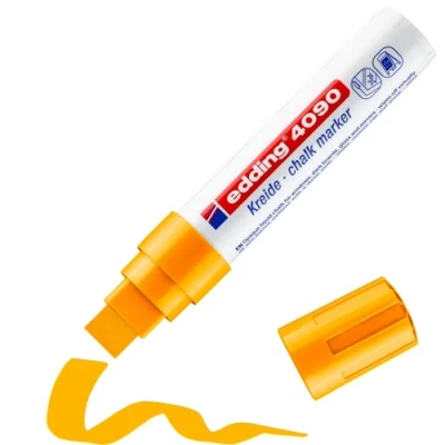 Obrázek edding 4090 křídový popisovač neonový oranžový 1 klínový hrot 415 mm široký na tabuli omyvatelný k popisování oken, skla, zrcadla tužka s