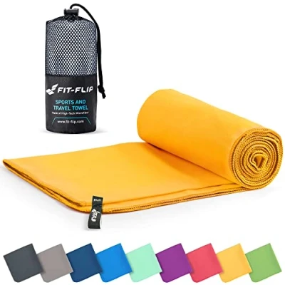 Obrázek Fit Flip Ručník z mikrovlákna kompaktní ručníky ideální jako sportovní ručník, cestovní plážová osuška rychleschnoucí a lehká velká (1 x 40 80 cm, žlutá)
