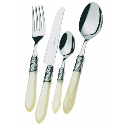 Obrázek BUGATTI, Aladdin, 49 teiliges Besteckset aus Edelstahl, verchromtem Ring und Ivory Farbgriff mit Perlmutt Effekt. 12 Personen Set: Löffel, Gabeln, Messer, Teelöffel 1 Kelle