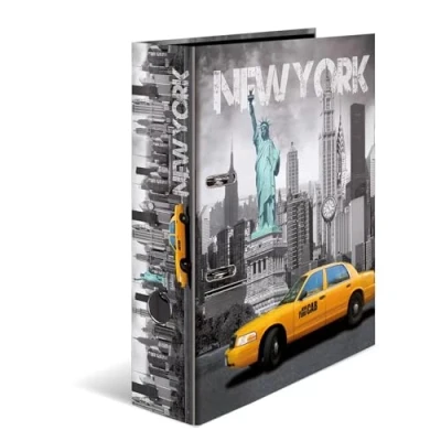 Obrázek HERMA pořadač A4 New York USA, 7 cm široký, dětský kroužkový s motivem měst, barevný vnitřním potiskem pro chlapce a dívky