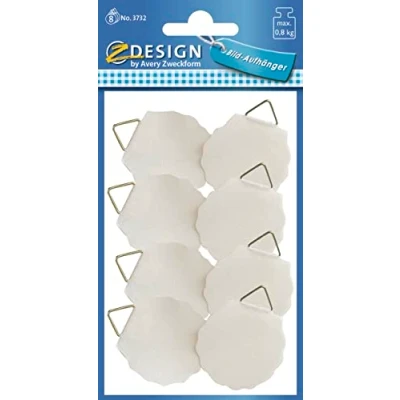 Obrázek AVERY Zweckform 3732 Závěs na nalepení 8 kusů (Ø 30 mm průměr, bílé nálepky, nosnost až 0,8 kg/800 g, samolepicí, obzvlášť stabilní, pro obrazy, talíře a dekorační předměty)