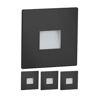 Obrázek ledscom.de 4 kusy LED schodišťových světel/nástěnných vestavných světel FOW pro vnitřní a venkovní použití, Downlight, hranaté, černé, 85 x mm, teplá bílá