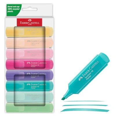 Obrázek FABER CASTELL 254658 Sada zvýrazňovačů 46, 8 pastelových s trvanlivým klínovým hrotem, šířka čáry 1 5 mm, doplňovací
