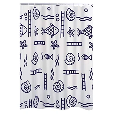 Obrázek RIDDER Sprchový závěs textil cca 120 x 200 cm Neptun, modrý, vč. kroužků lze prát ryby ÖkoTex