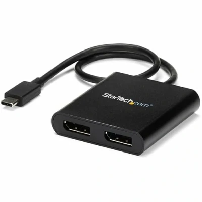 Obrázek StarTech.com USB C auf Dual DisplayPort 1.2 Adapter, Multi Monitor MST Hub, 4K 30Hz/1080p 60Hz DP Laptop Display Extender / Splitter, extra langes integ. Kabel, nur Windows (MSTCDP122DP)