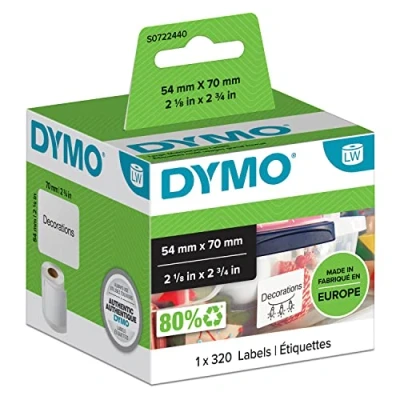 Obrázek DYMO Originální víceúčelové etikety LabelWriter 54 mm x 70 role s 320 snadno odstranitelnými etiketami samolepicí pro tiskárnu etiket a popisovací zařízení