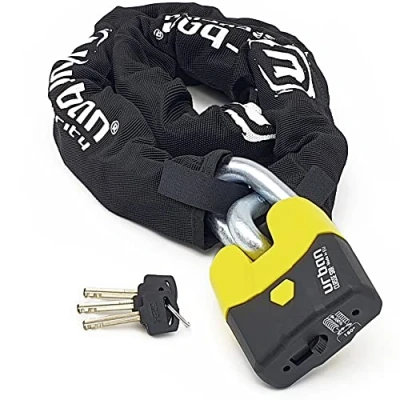 Obrázek URBAN U8K120 Kettenschloss Motorrad Motorradschloss Vorhängeschloss und Kette, Sicherheit 20/20 mit Zulassung SRA, Gehärteter Stahl, Glieder 15mm Durchmesser, Sicherheitsschloss Motorrad, 120cm