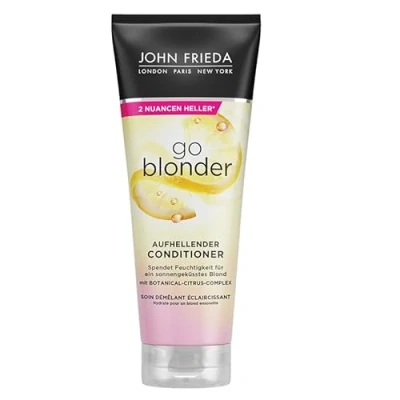 Obrázek John Frieda Sheer Blonde Go Blonder Spülung/Conditioner 1er Pack (1 x 250 ml) aufhellend mit Citrus und Kamille versorgt das Haar Feuchtigkeit
