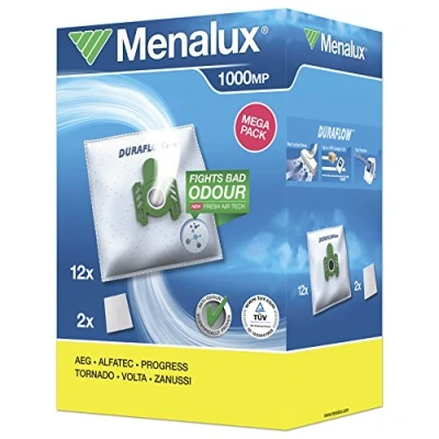 Obrázek Menalux 1000 MP 12 sáček na prach vč. 2 mikrofiltrů (syntetický prach, vysoký sací výkon a filtrace, hygienický uzávěr, proti zápachu, neutralizuje pachy, odolný roztržení, + 50% životnost, bílá)