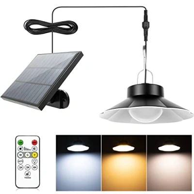 Obrázek solární závěsná lampa, lampy pro venkovní zavěšení s dálkovým ovládáním, 920 lm, 3 teplota barvy lampa IP65 vodotěsná svítidla zahradu, terasu, balkon,