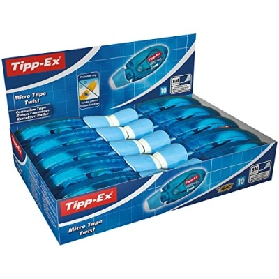 Obrázek Tipp Ex korekční váleček Micro Tape Twist s ochranným krytem, 8 m x 5 mm, balení po 10 kusech, ideální do kanceláře, domácí kanceláře nebo školy