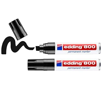 Obrázek edding 800 permanentních popisovačů černé 2 tužky hrot klínu 412 mm pro široké značení voděodolný, rychleschnoucí, odolný proti rozmazání na karton, plast, dřevo, kov, sklo