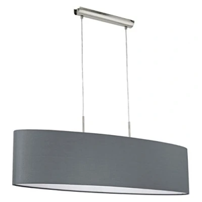 Obrázek EGLO Závěsná lampa Pasteri, 2 plamenné textilní závěsné svítidlo, svítidlo oválné z oceli a látky, barva: matný nikl, šedá, objímka: E27, délka: 100 cm