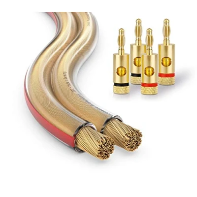 Obrázek conecto CC50608 OFC Professional Audio Lautsprecherkabel Ultraflex, Querschnitt 2x1,50mm² (99,9% Vollkupfer 189x0,10,0mm Litze), 15,0m, transparent, Set inkl. 4 Bananenstecker