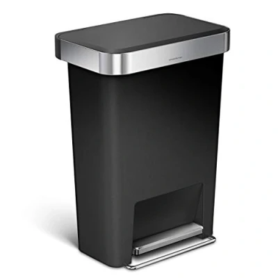 Obrázek simplehuman CW1385CB 45 litrů, obdélníkový koš s přihrádkou na sáčky, odpadkový do kuchyně, černý plast, záruka 5 let