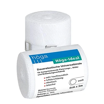 Obrázek Höga Ideální, trvale elastický univerzální obvaz, 6 cm x 5 m natažený, velmi příjemný na dotyk, prodyšný, elastický, balení po 2 kusech.