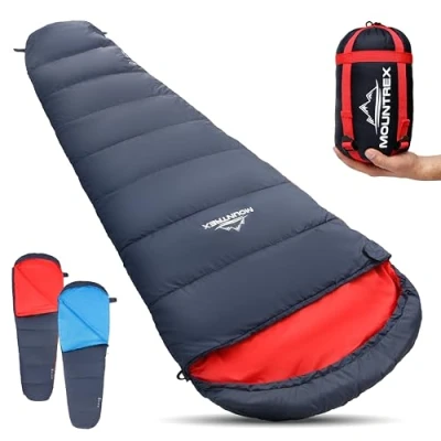 Obrázek MOUNTREX® spací pytel malý rozměr po sbalení a ultralehký (760 g) outdoorový letní pytel, mumie (205 x 80 cm) kompaktní, teplý lehký pro kempování, cestování nebo festival