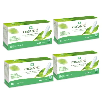 Obrázek Organ(y)c, tampony ze 100% certifikované bio bavlny pro silné dny 4 balení po 16 kusech (celkem 64 kusů)