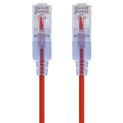 Obrázek Monoprice Cat6A ethernetový patch kabel, ochrana proti zlomení, RJ45, 550 MHz, 10 G, UTP, čistě holý měděný drát, 30 AWG, 91 cm, červená, série SlimRun, kusů