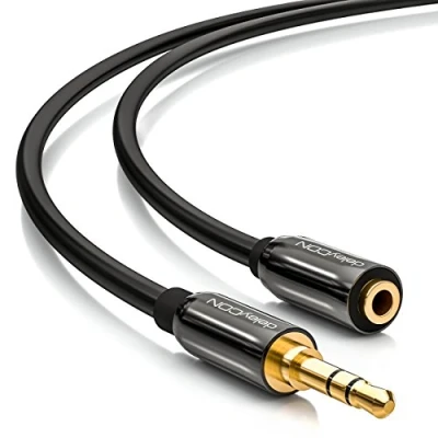 Obrázek deleyCON 1m stereo audio jack prodlužovací kabel 3,5 mm zdířka na 3,5mm konektor AUX kovová zástrčka černý