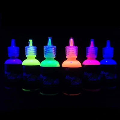 Obrázek iLC [6 x 28 ml] UV světlo Bodypainting líčidlo černé barva na tělo a facepainting fluorescenční neonové barvy