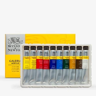 Obrázek Winsor &amp; Newton Akrylová barva Galeria 2190525, vysoká pigmentace, stálý na světle, máslová konzistence, barevná sada 10 akrylových barev v tubách 20 ml