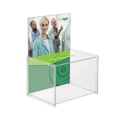 Obrázek SIGEL VA150 box na darování / krabička, s vkládací tabulí pro A4, z vysoce kvalitního a mimořádně stabilního akrylu, 22,5 x 17 31 cm