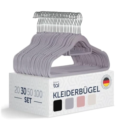 Obrázek Blumtal 30 Stück Kleiderbügel Platzsparend mit Samtbezug rutschfeste Premium Bügel inkl. Krawattenhalter &amp; Clips Clips, 360 drehbar, Schwarz