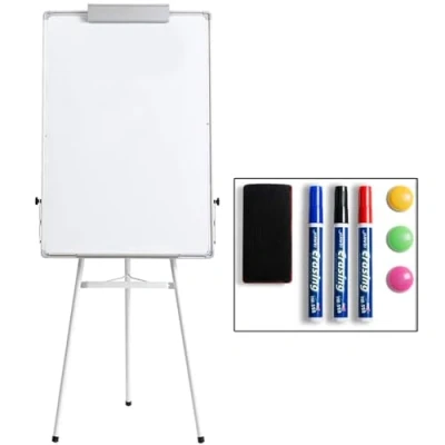 Obrázek DOEWORKS 90 cm x 60 bílá tabule se stojanem na trojnožky, magnetická omyvatelná suchý zip / flipchart malířský stojan tabule, výškově nastavitelný