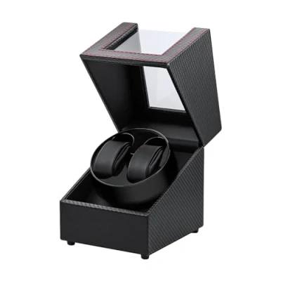 Obrázek Mcbazel Doppelte automatische Uhrenbeweger Box, Uhrenanzeige, Aufbewahrung, Rotation, Armbanduhr Box mit 2 Schlitzen Schwarz/Rot