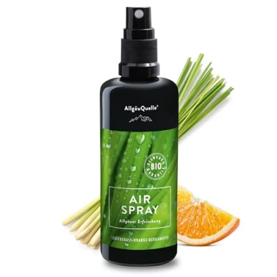 Obrázek AllgäuQuelle® Bio Airspray Srovnávací vítěz 2022 se 100% olejem Allgäuer osvěžení citronová tráva pomeranč bergamot (100 ml). Přírodní vůně v místnosti s éterickými oleji. sprej do