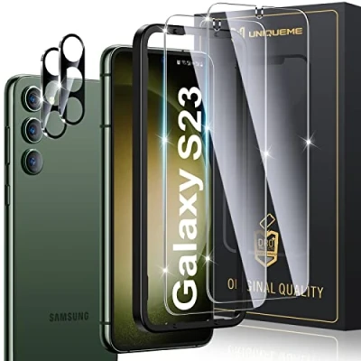 Obrázek UniqueMe 4 Stück Schutzfolie für Samsung Galaxy S23 Panzer Schutz Glas, 2 Schutzglas und Kameraschutz, 9H Härte Panzerfolie Folie Displayschutz, HD Klar
