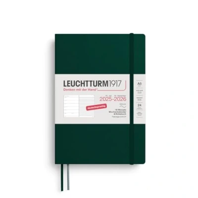 Obrázek LEUCHTTURM1917 372625 týdenní kalendář a zápisník Medium (A5) 2026, 18 měsíců 07. 2025 12. Softcover, Forest Green, německy