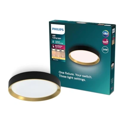Obrázek PHILIPS Hanno SceneSwitch LED Deckenleuchte, rund, 24 W, 2700 Lumen, K, Schwarz, IP20, warmweißes Licht, 3 Lichteinstellungen