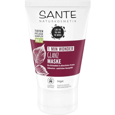 Obrázek SANTE Naturkosmetik FAMILY 1 Min Wonder Shine Mask, maska na vlasy bez silikonu s bio extraktem z březového listu a rostlinnými bílkovinami, veganská péče o pro citelně větší lesk hebkost, 100