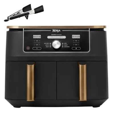 Obrázek Ninja horkovzdušná fritéza Foodi MAX Dual Zone, 9,5l fritéza, 2 přihrádky, s kleštěmi, nepřilnavý povrch, koše vhodné do myčky nádobí, 6 v 1, exkluzivně Amazon, měď/černá, AF400EUCP