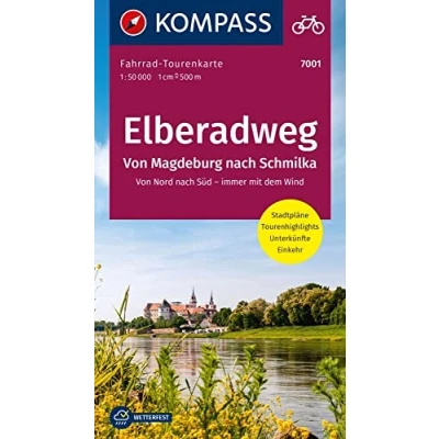 Obrázek KOMPASS Fahrrad Tourenkarte Elberadweg Von Magdeburg nach Schmilka 1:50.000: Nord Süd immer mit dem Wind. Leporello Karte, reiß und wetterfest