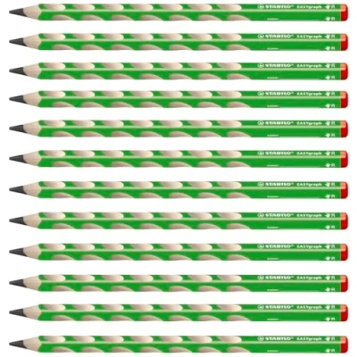 Obrázek Ergonomická trojhranná tužka pro praváky STABILO EASYgraph v zelené barvě balení 12 ks stupeň tvrdosti HB