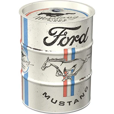 Obrázek Nostalgic Art Retro pokladnička, 600 ml, Ford Mustang logo koně &amp; Stripes nápad na dárek pro fanoušky příslušenství, prasátko z kovu, vintage plechová pokladnička