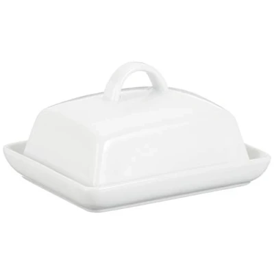 Obrázek porcelán na máslo Axentia, klasický zvonek 250 g másla, krabička pro domácnost a kuchyň, nádoba s víkem rukojetí, bílá, 16 x 8 13 cm